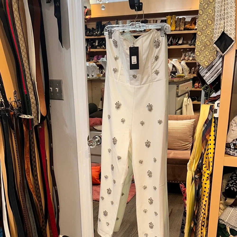 Embellished White Jumpsuit - Picture 3 of 4